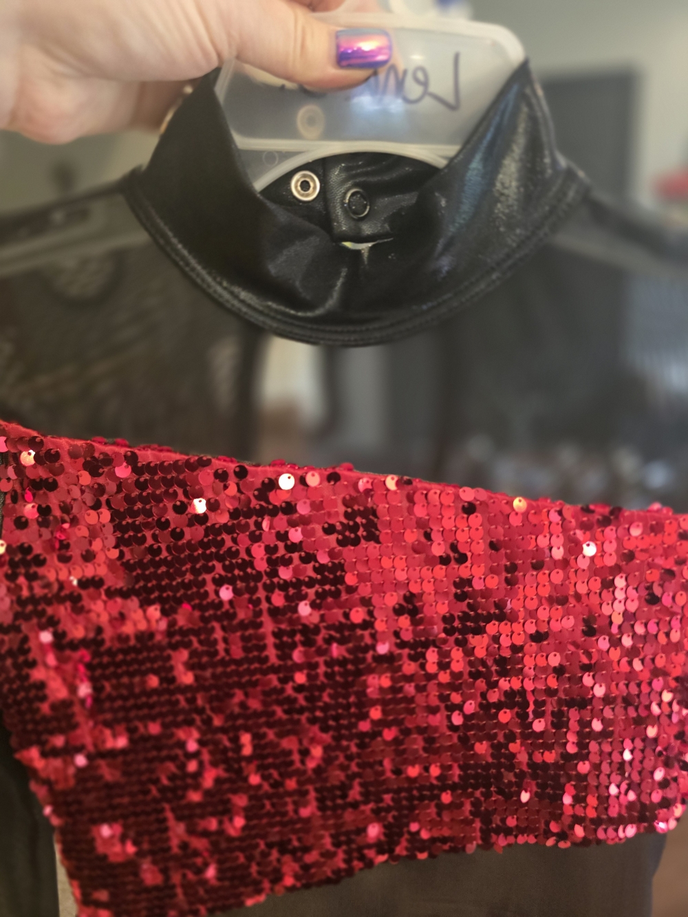 balera Red Sequin Long Sleeve Dance Dress - Picture 4 of 6